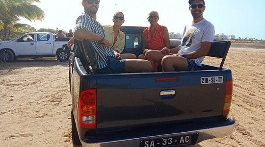 Return to the island in pick-up (Jip /safary tour 4*4 on the island of salt