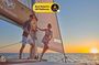 Santorini Gold Catamaran Cruise with BBQ, Drinks and Hotel Pickup